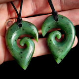 2pcs Matching Set Koru Heart Natural Jade Pendant Necklaces (N1143)