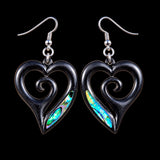 Koru Heart Black Bone Carving Earrings