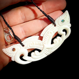 Natural Maori Bone Carving Pendant Necklace - Pekapeka Plate Pendant