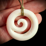 Etched Closed Koru Bone Carving Pendant Necklace