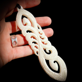 XL Natural Maori Bone Carving Pendant Necklace - Family of Korus