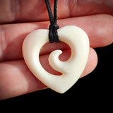 Koru Heart Bone Carving Pendant Necklace - NZ Maori Inspired