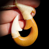 Natural Maori Bone Carving Pendant Necklace - Hook Wood & Bone