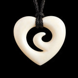 Koru Heart Bone Carving Pendant Necklace
