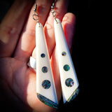 Natural Carved Maori Bone Carving & Paua Earrings - Long Drops
