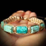 Natural Turquoise Cylinder Tan Macramé Bracelet (10X12B)
