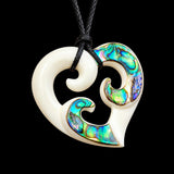 Triple Koru Heart Bone Carving Pendant Necklace