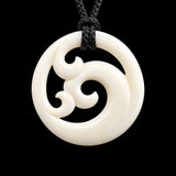 Triple Koru Bone Carving Pendant Necklace