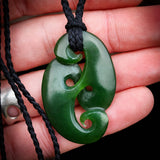 NZ Greenstone / Pounamu Double Koru Pendant Necklace (N676)