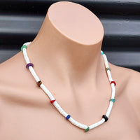 White Coconut & Mixed Gemstone Surfer Choker Necklace