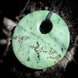 NZ Greenstone Pounamu Disk Pendant Necklace (N421)