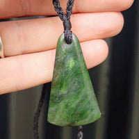 Natural Greenstone Fan Toki Pendant Necklace