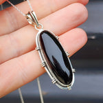 Solid Sterling Silver & Natural Black Onyx Handmade Pendant & Chain Necklace
