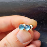 Natural Aquamarine & Solid 935 Sterling Silver Round Stud Earrings