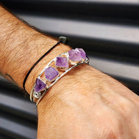 Solid Sterling Silver & Natural Raw Amethyst Handmade Cuff Bracelet