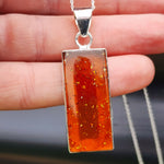 100% Solid Sterling Silver & Natural Amber Handmade Rectangle Pendant Necklace