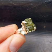 (T) Solid Sterling Silver & Natural Raw Moldavite Handmade Solitaire Ring