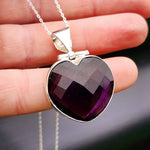 Solid Sterling Silver & Natural Amethyst Handmade Heart Necklace