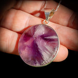 Solid 925 Sterling Silver & Natural Amethyst Round Pendant Necklace