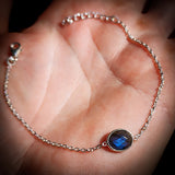 Solid 925 Sterling Silver & Natural Labradorite Oval Chain Bracelet