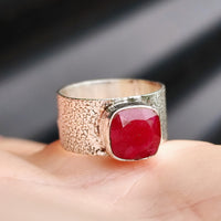 (O) Solid Sterling Silver & Natural Ruby Rustic Handmade Solitaire Ring