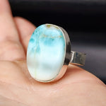 (T) Solid Sterling Silver & Natural Blue Larimar Handmade Solitaire Ring