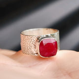 (O) Solid Sterling Silver & Natural Ruby Rustic Handmade Solitaire Ring