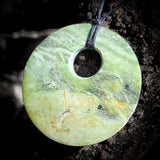 NZ Greenstone Pounamu Disk Pendant Necklace (N415)