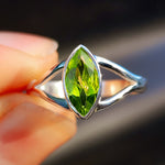 (Q) Solid 925 Sterling Silver & Natural Peridot Marquise Cut Solitaire Ring