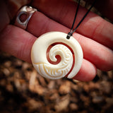 CLEARANCE Etched Koru Bone Carving Pendant Necklace
