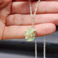 Solid Sterling Silver & Natural Raw Ethiopian Opal Handmade Necklace