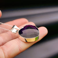 Solid Sterling Silver & Natural Amethyst Handmade Heart Necklace