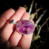 Solid 925 Sterling Silver & Natural Amethyst Round Pendant Necklace