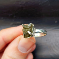 (T) Solid Sterling Silver & Natural Raw Moldavite Handmade Solitaire Ring