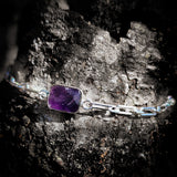 Solid 925 Sterling Silver & Natural Amethyst Rectangle Chain Bracelet