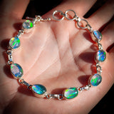 Solid 925 Sterling Silver & Natural Opal Handmade Chain Bracelet