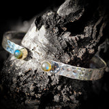 Solid 925 Sterling Silver & Natural Labradorite Rustic Handmade Hammer Finish Cuff Bracelet