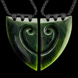 2pcs Matching Set Natural NZ Jade Koru Heart Pendant Necklaces (N2206)