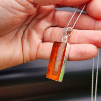 100% Solid Sterling Silver & Natural Amber Handmade Rectangle Pendant Necklace