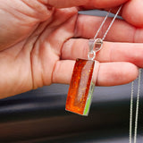 100% Solid Sterling Silver & Natural Amber Handmade Rectangle Pendant Necklace