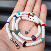 White Coconut & Mixed Gemstone Surfer Choker Necklace