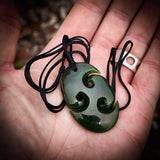 NZ Greenstone / Pounamu Triple Koru Pendant Necklace (N648)