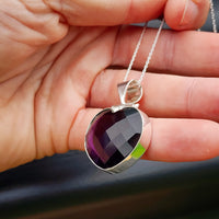 Solid Sterling Silver & Natural Amethyst Handmade Heart Necklace