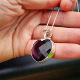 Solid Sterling Silver & Natural Amethyst Handmade Heart Necklace