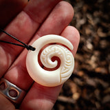 CLEARANCE Etched Koru Bone Carving Pendant Necklace