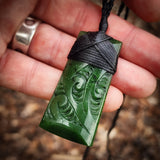 Natural Jade Etched Toki Pendant Necklace (N1115)