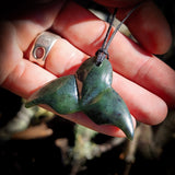 NZ Greenstone / Pounamu Whale Tail Pendant Necklace (N716)