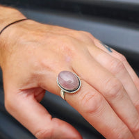 (T) Solid 925 Sterling Silver & Natural Rose Quartz Rustic Handmade Ring