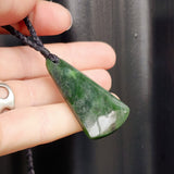 Natural Greenstone Fan Toki Pendant Necklace