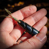 NZ Greenstone / Pounamu Dark Twist Drop Pendant Necklace (N677)